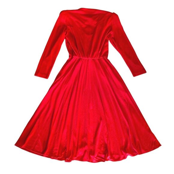 VTG 80s Red Colorful Jeweled Button Top Midi Party Dress 9/ 10 *Fits like Med - Picture 10 of 13